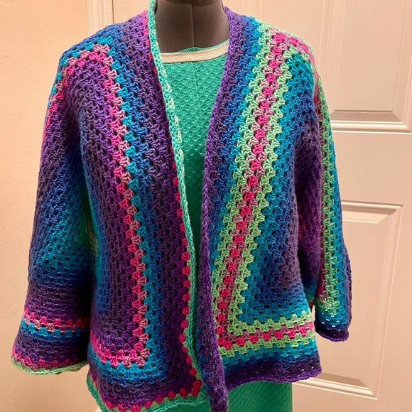 Purple and Blue Crochet Cardigan Sweater